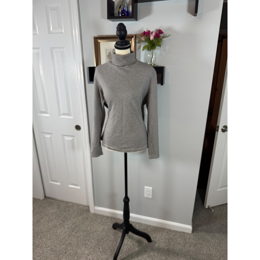 Croft & Barrow Normcore Preppy Sz XL Black White Striped Turtleneck Top